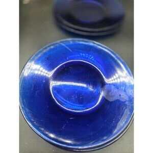 Clear Cobalt Blue Salad Plates 8.25" Vintage Set of 4